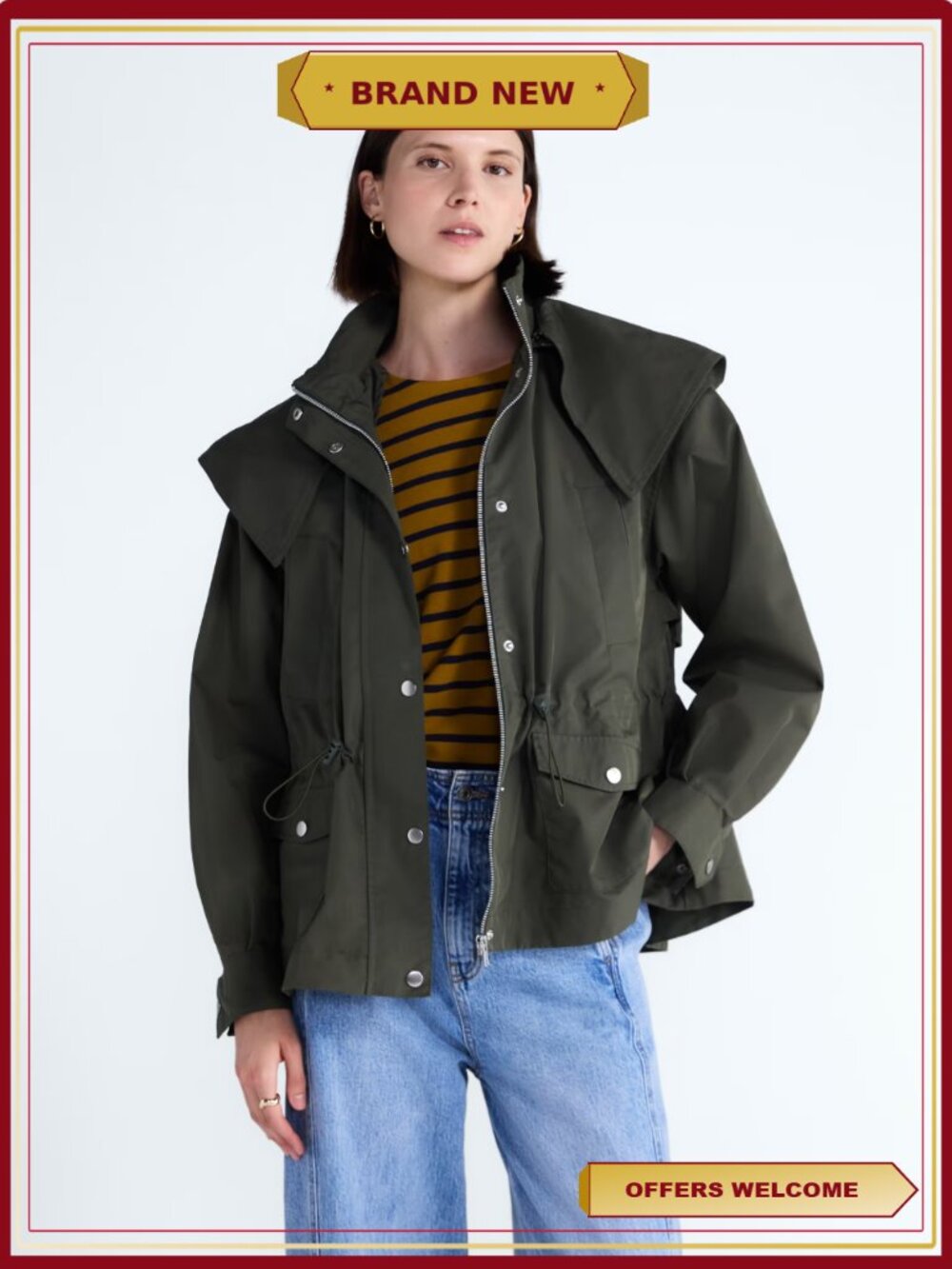 Cinched Utility Jacket with Hood & Adjustable Waist
